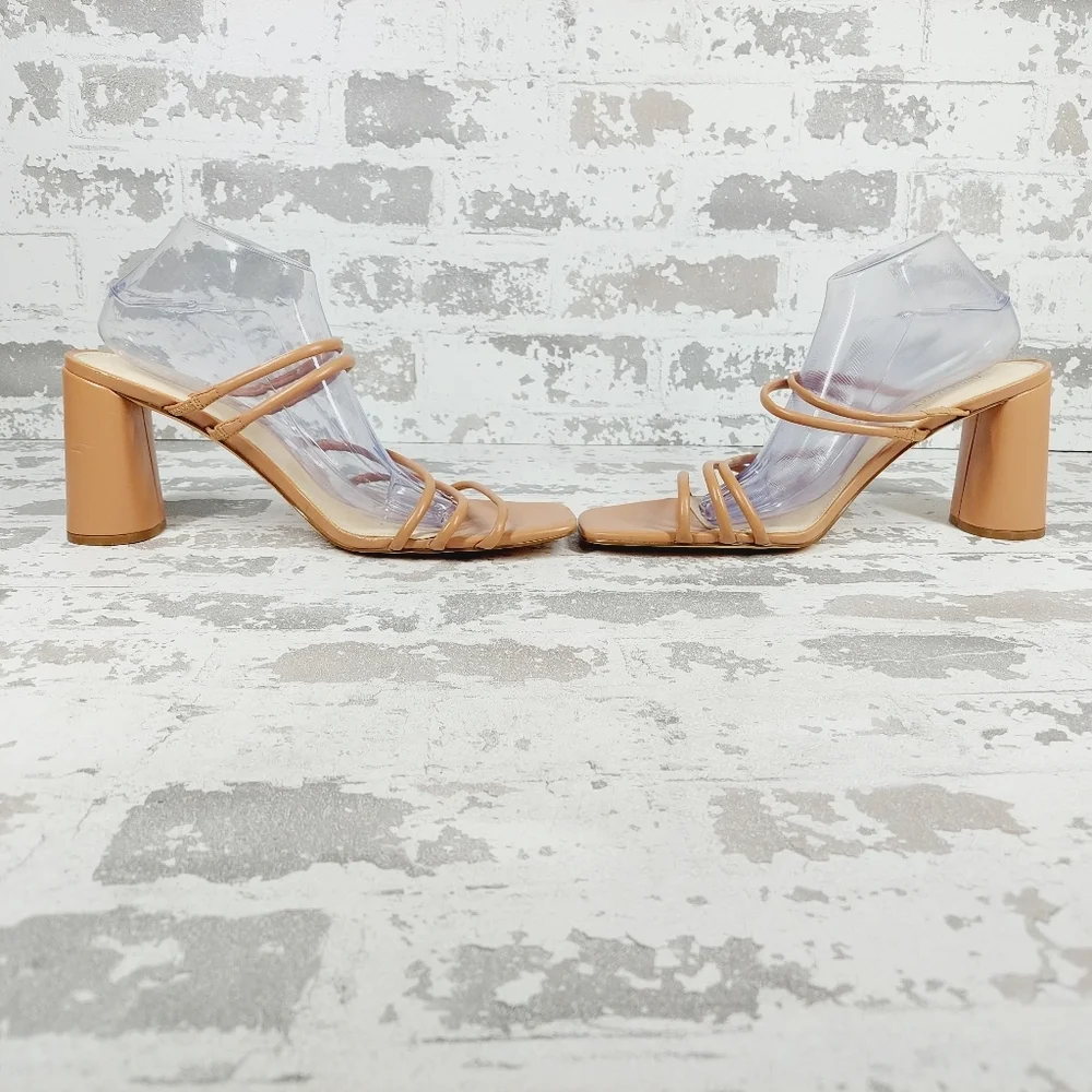 NEW Nine West Getcha 3 Faux Leather Slip On Heeled Sandals X428